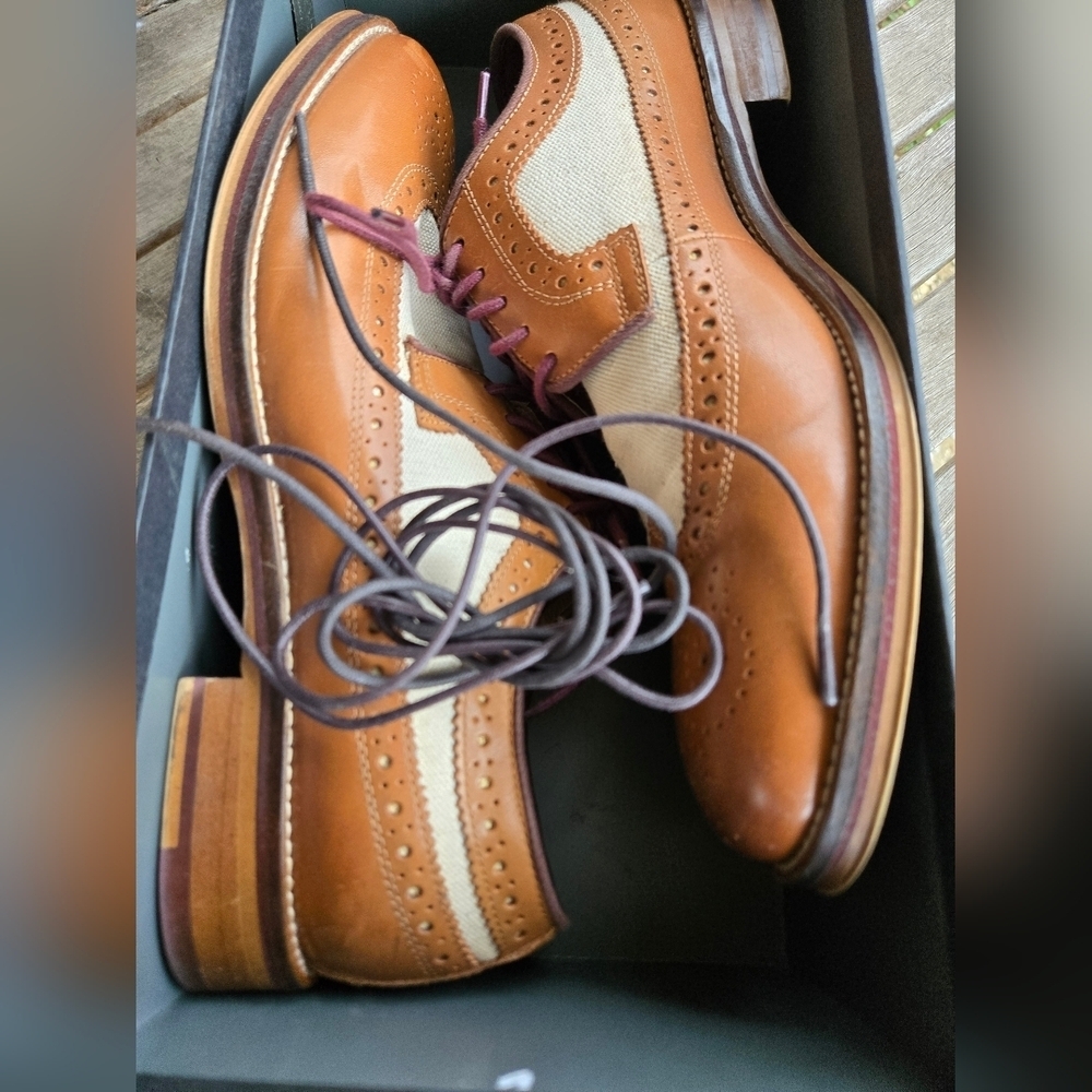 Johnston & Murphy Tan Calfskin Wingtip Shoes Good Condition Gently Used - Picture 7 of 8